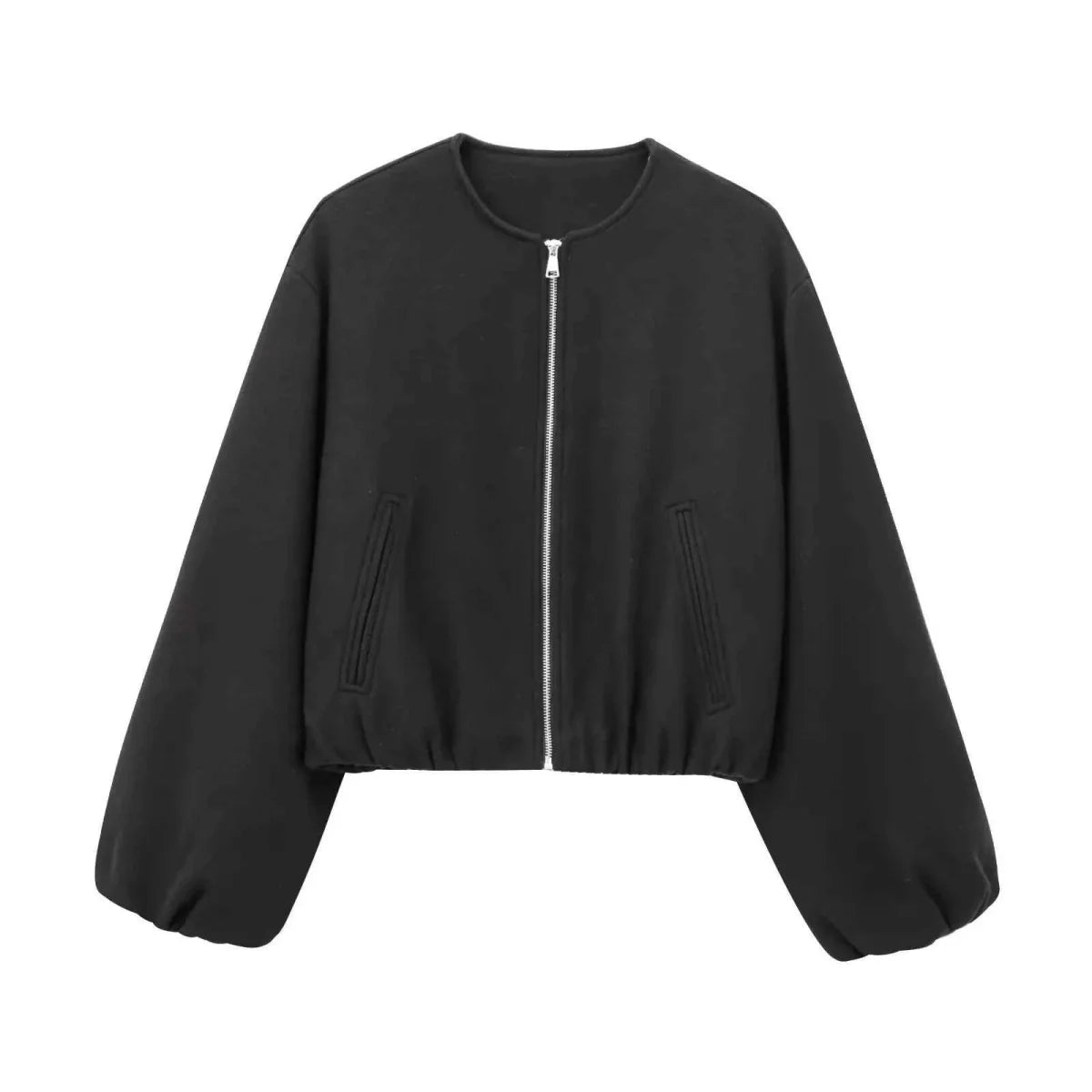 Hollie | Cropped Bomber Jacket Camel Wool-Blend Zip-Up for Women