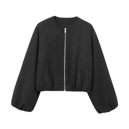 Hollie | Cropped Bomber Jacket Camel Wool-Blend Zip-Up for Women