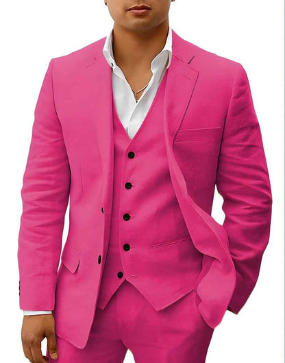 Fletcher | Men's Linen Three-Piece Suit Cream Notch Lapel Wedding Set