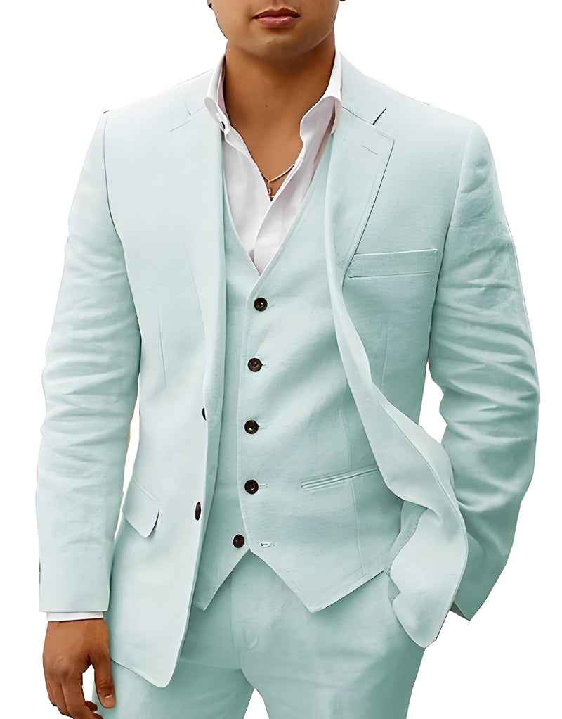 Fletcher | Men's Linen Three-Piece Suit Cream Notch Lapel Wedding Set