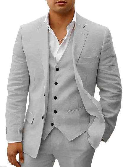 Fletcher | Men's Linen Three-Piece Suit Cream Notch Lapel Wedding Set