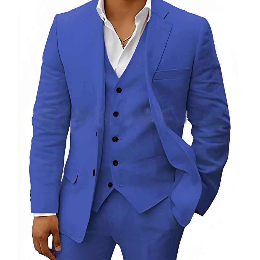 Fletcher | Men's Linen Three-Piece Suit Cream Notch Lapel Wedding Set