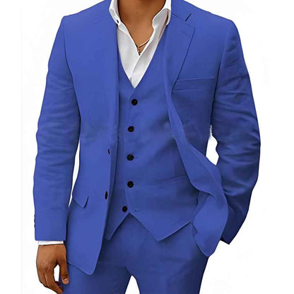 Fletcher | Men's Linen Three-Piece Suit Cream Notch Lapel Wedding Set