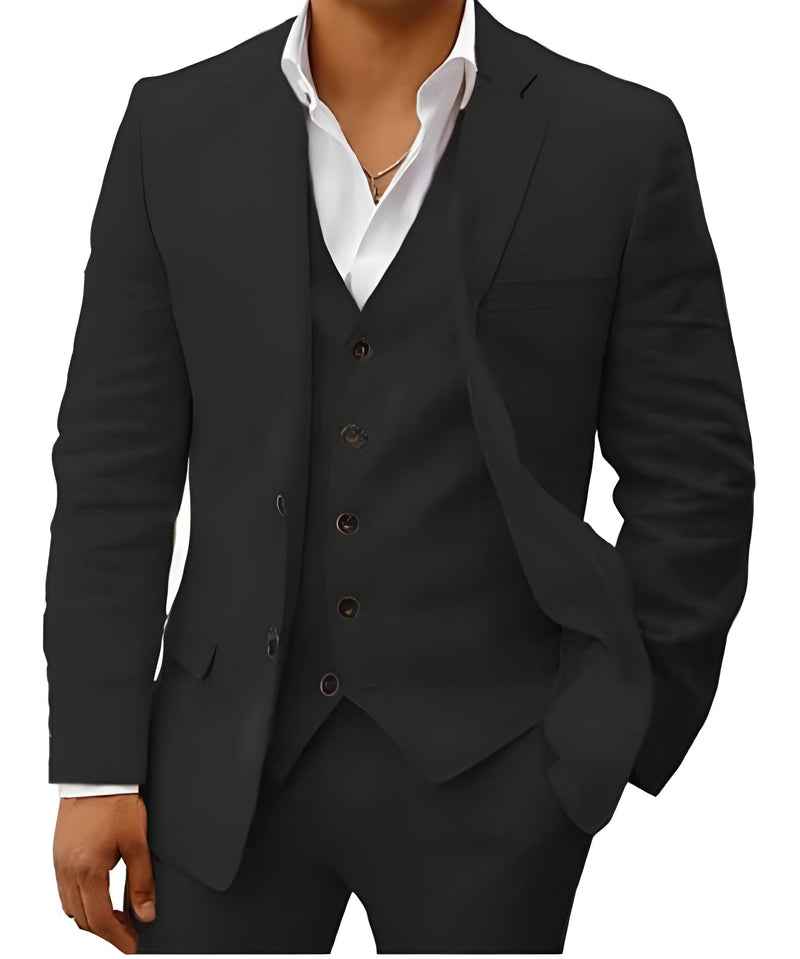 Fletcher | Men's Linen Three-Piece Suit Cream Notch Lapel Wedding Set