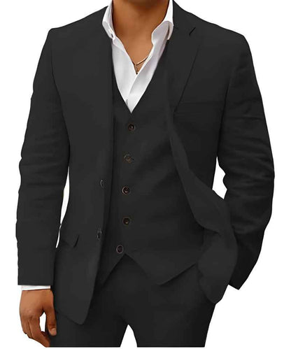Fletcher | Men's Linen Three-Piece Suit Cream Notch Lapel Wedding Set