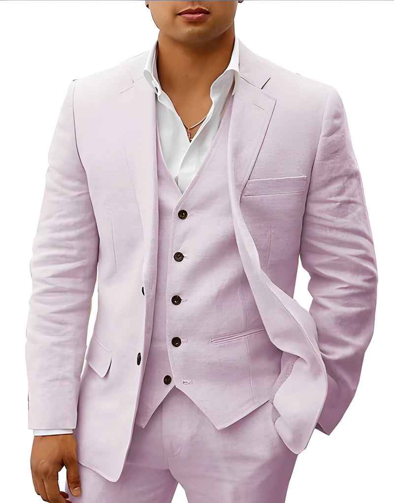 Fletcher | Men's Linen Three-Piece Suit Cream Notch Lapel Wedding Set