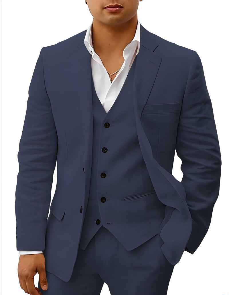Fletcher | Men's Linen Three-Piece Suit Cream Notch Lapel Wedding Set