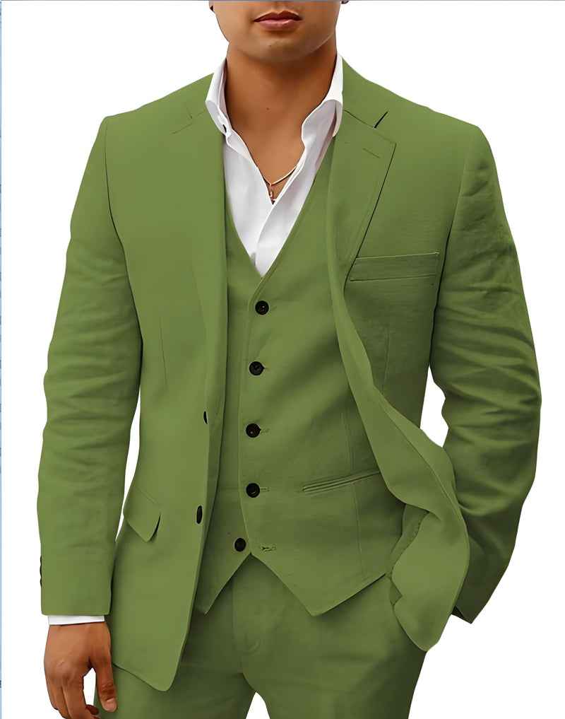 Fletcher | Men's Linen Three-Piece Suit Cream Notch Lapel Wedding Set