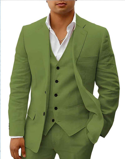 Fletcher | Men's Linen Three-Piece Suit Cream Notch Lapel Wedding Set