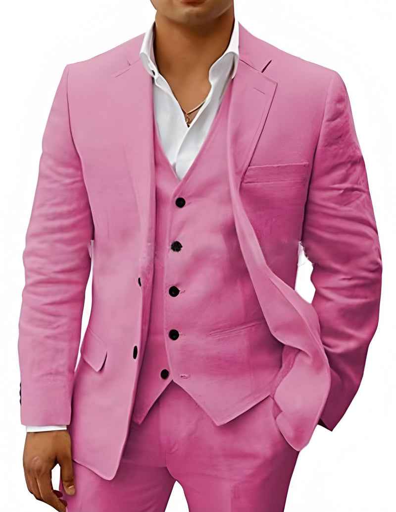 Fletcher | Men's Linen Three-Piece Suit Cream Notch Lapel Wedding Set
