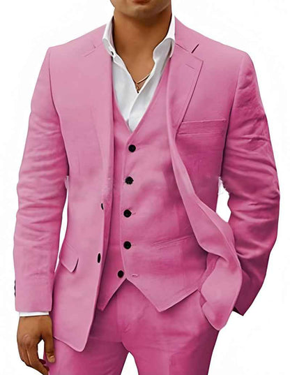 Fletcher | Men's Linen Three-Piece Suit Cream Notch Lapel Wedding Set