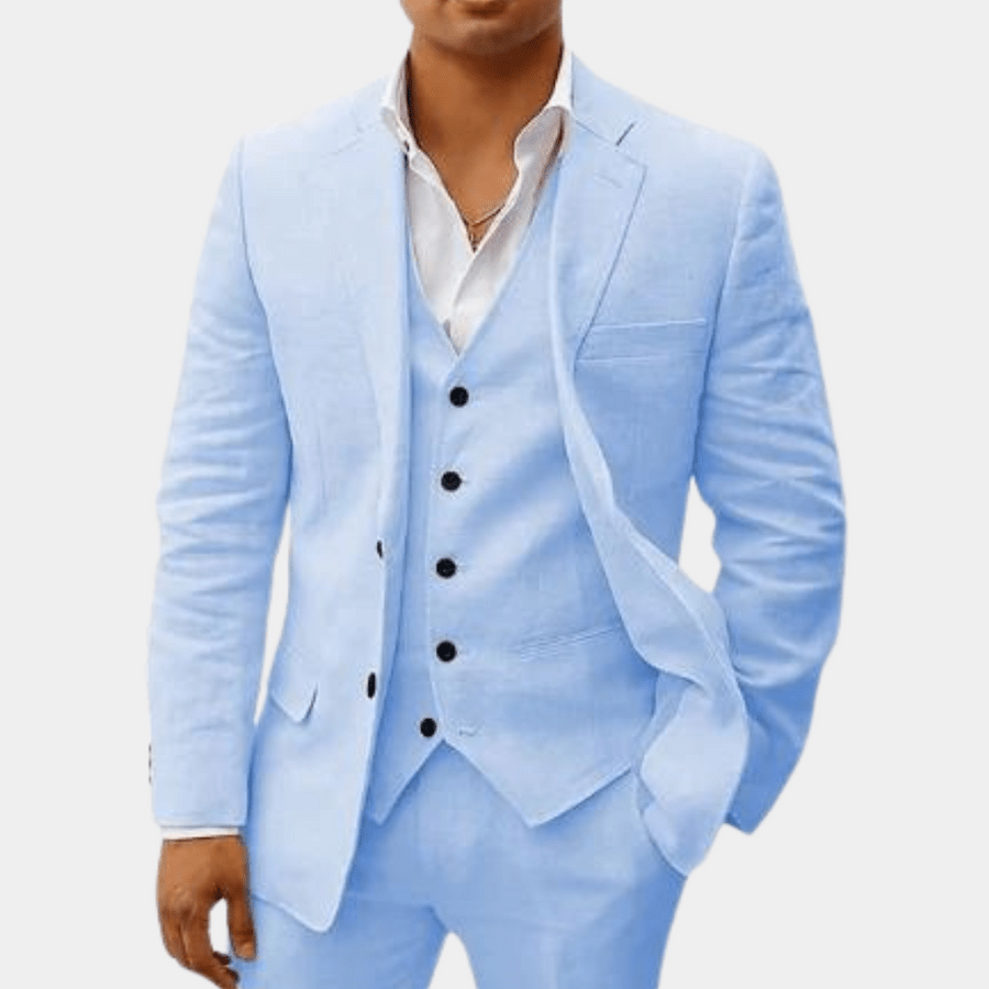 Fletcher | Men's Linen Three-Piece Suit Cream Notch Lapel Wedding Set