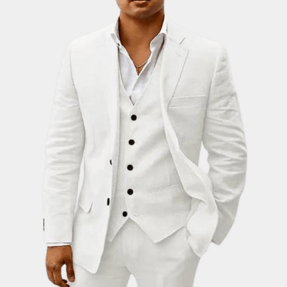 Fletcher | Men's Linen Three-Piece Suit Cream Notch Lapel Wedding Set
