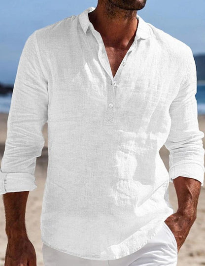 Angus | Linen Shirt Black Long Sleeve Button Placket for Men