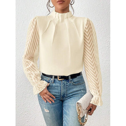 Una | Blouse Black Chiffon Lace-Sleeve High-Neck for Women