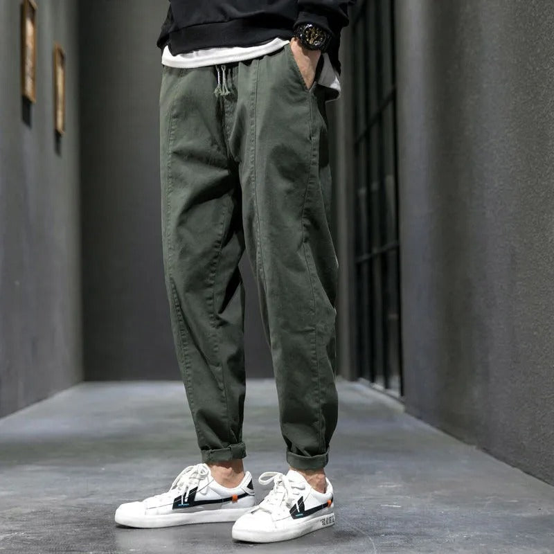 Malcolm | Tapered Joggers Black Cotton Drawstring for Men
