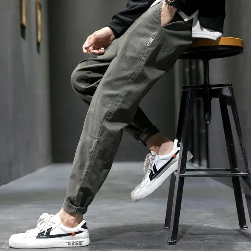 Malcolm | Tapered Joggers Black Cotton Drawstring for Men