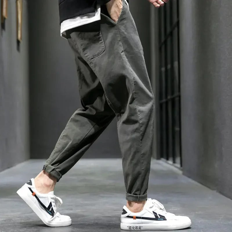 Malcolm | Tapered Joggers Black Cotton Drawstring for Men