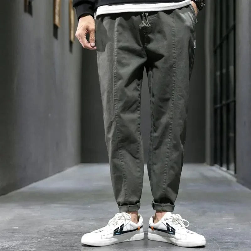 Malcolm | Tapered Joggers Black Cotton Drawstring for Men