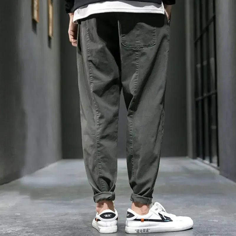 Malcolm | Tapered Joggers Black Cotton Drawstring for Men