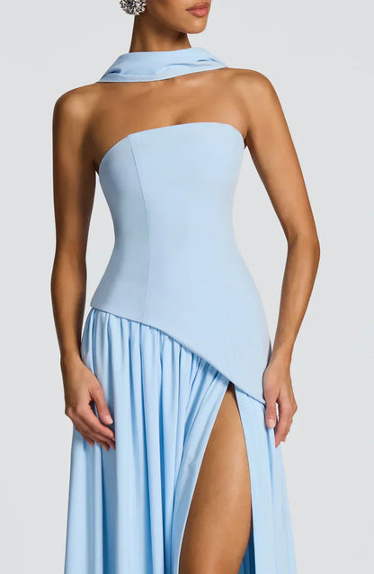 Cecily | Maxi Dress Lemon Strapless Halter Neck Gathered Skirt for Women