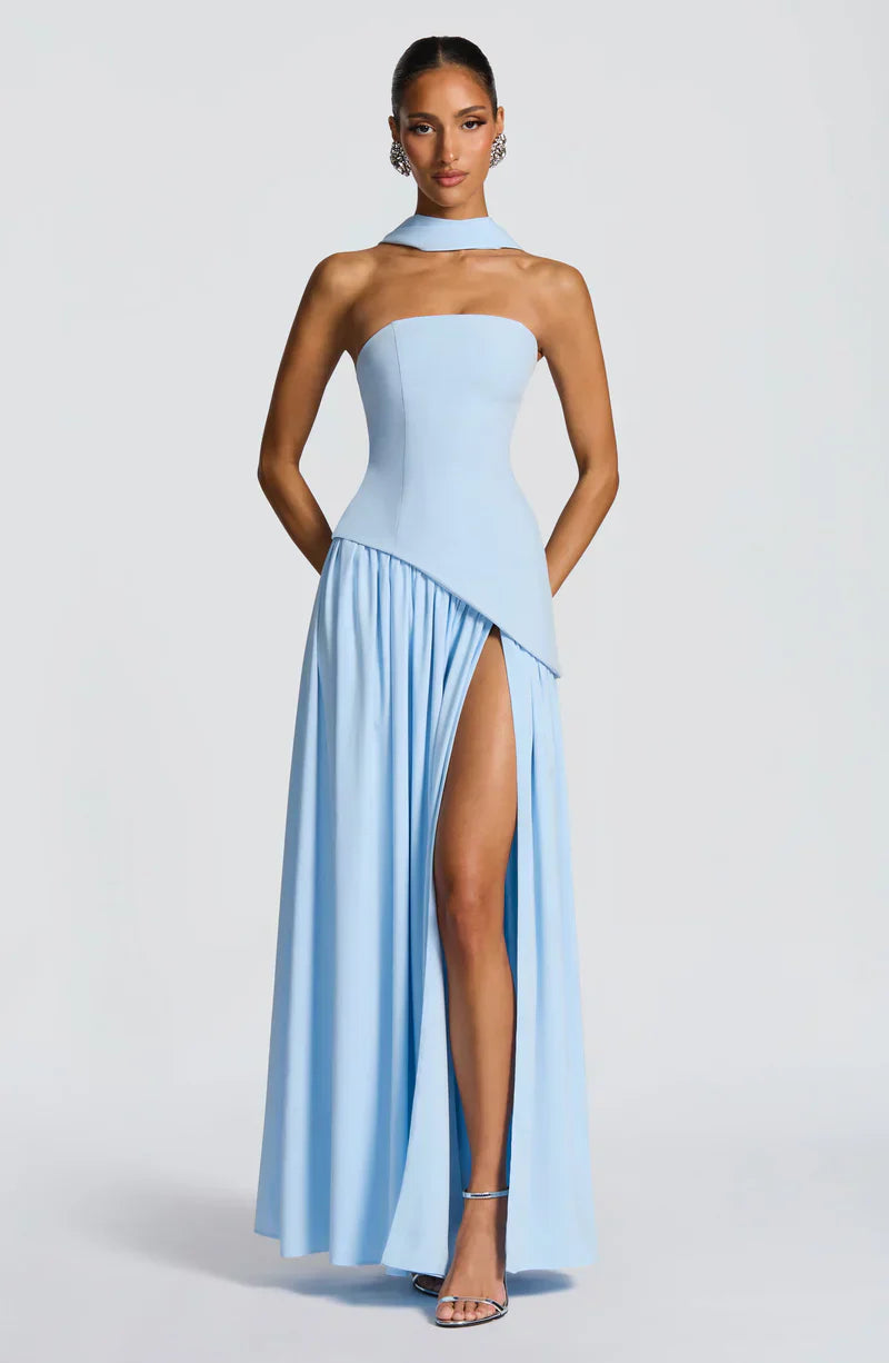 Cecily | Maxi Dress Lemon Strapless Halter Neck Gathered Skirt for Women