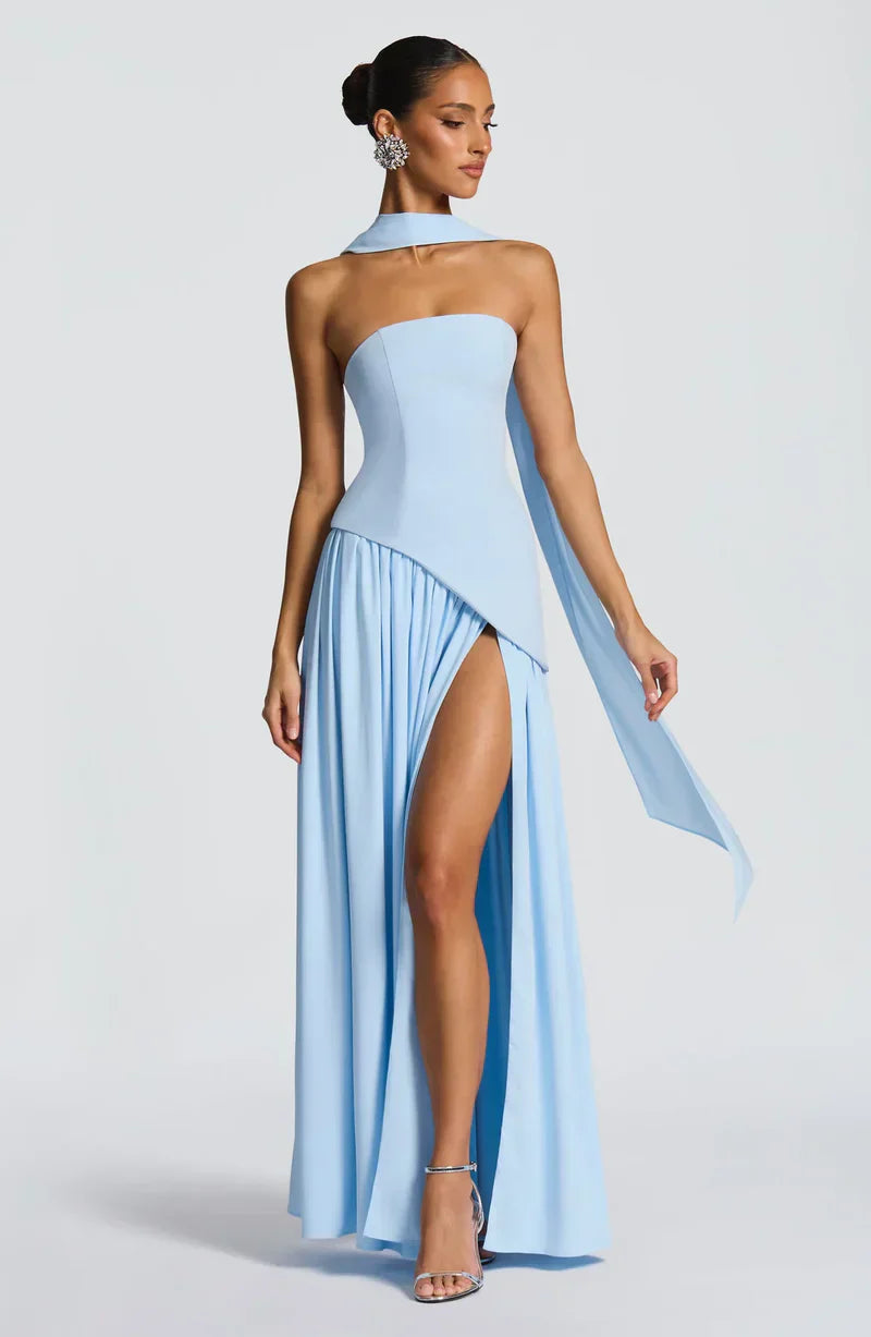 Cecily | Maxi Dress Lemon Strapless Halter Neck Gathered Skirt for Women