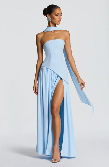 Cecily | Maxi Dress Lemon Strapless Halter Neck Gathered Skirt for Women