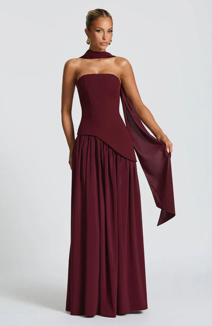 Cecily | Maxi Dress Lemon Strapless Halter Neck Gathered Skirt for Women