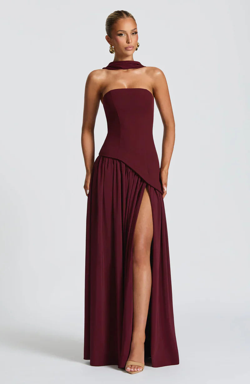 Cecily | Maxi Dress Lemon Strapless Halter Neck Gathered Skirt for Women