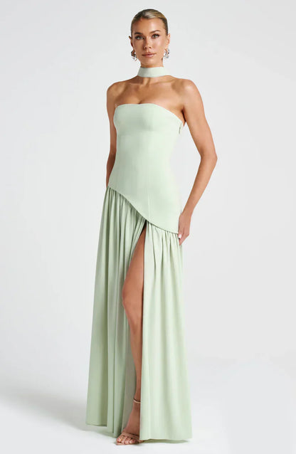 Cecily | Maxi Dress Lemon Strapless Halter Neck Gathered Skirt for Women