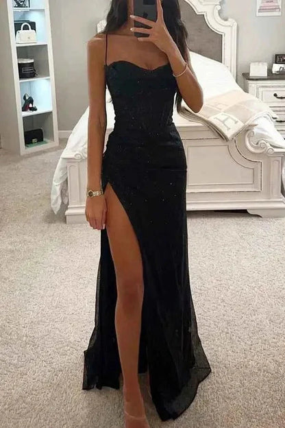 Delia | Maxi Evening Dress Silver Sequin Corset Slit for Women