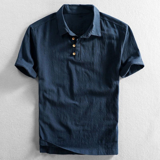 Hadley | Polo Shirt Navy Linen Short Sleeve for Men