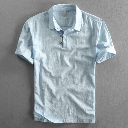 Hadley | Polo Shirt Navy Linen Short Sleeve for Men