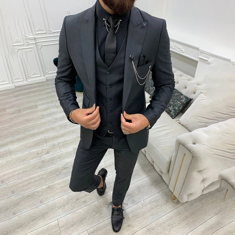 Aldous | Suit Black Slim Fit Three-Piece Notch Lapel for Men