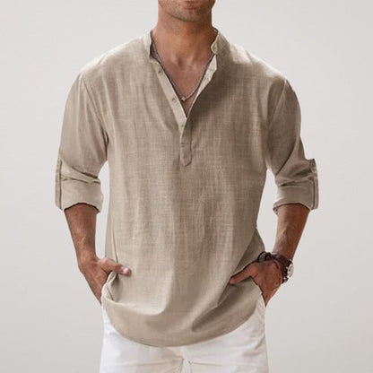 Callum | Linen Shirt Stone Relaxed Fit Long Sleeve for Men