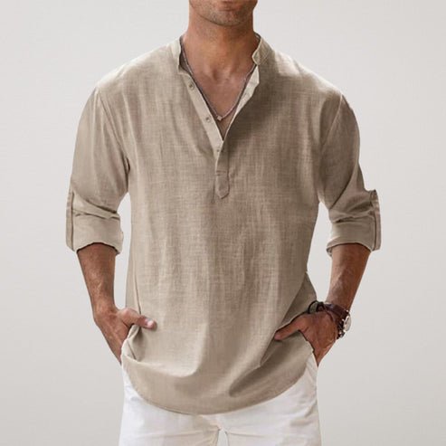 Callum | Linen Shirt Stone Relaxed Fit Long Sleeve for Men