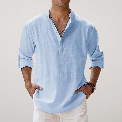 Callum | Linen Shirt Stone Relaxed Fit Long Sleeve for Men