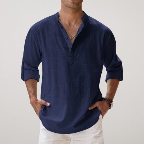 Callum | Linen Shirt Stone Relaxed Fit Long Sleeve for Men
