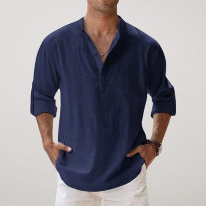 Callum | Linen Shirt Stone Relaxed Fit Long Sleeve for Men