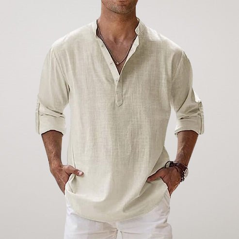 Callum | Linen Shirt Stone Relaxed Fit Long Sleeve for Men