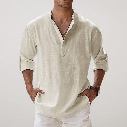 Callum | Linen Shirt Stone Relaxed Fit Long Sleeve for Men
