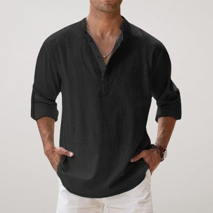 Callum | Linen Shirt Stone Relaxed Fit Long Sleeve for Men