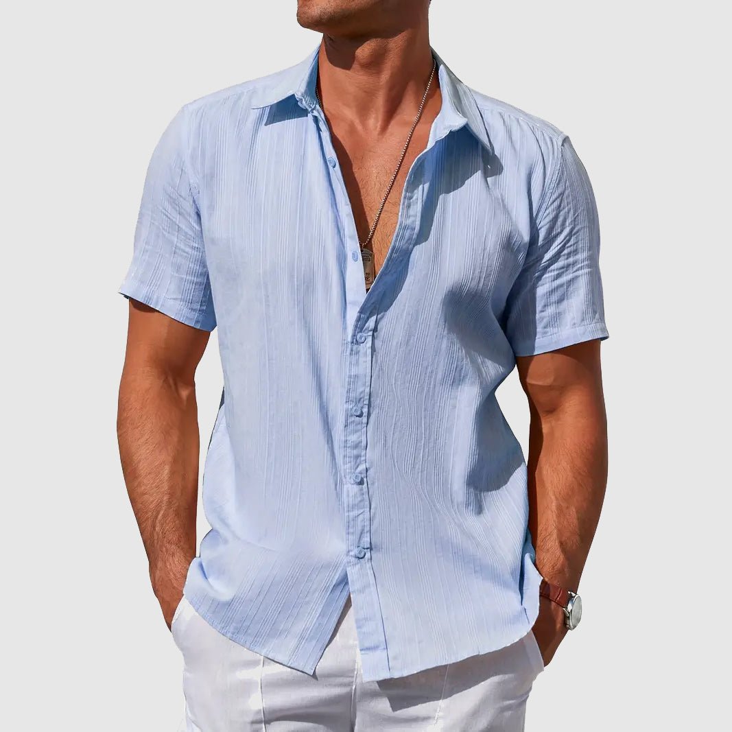 George | Shirt Sky Blue Linen Short Sleeve Button-Front for Men