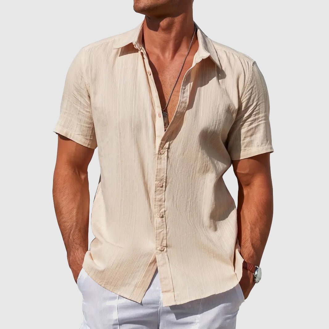 George | Shirt Sky Blue Linen Short Sleeve Button-Front for Men