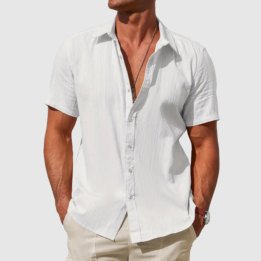 George | Shirt Sky Blue Linen Short Sleeve Button-Front for Men