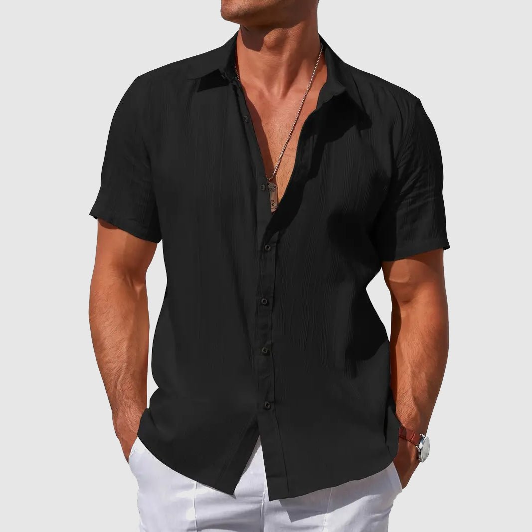 George | Shirt Sky Blue Linen Short Sleeve Button-Front for Men