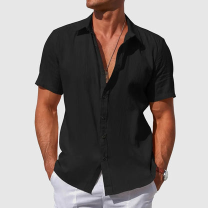 George | Shirt Sky Blue Linen Short Sleeve Button-Front for Men