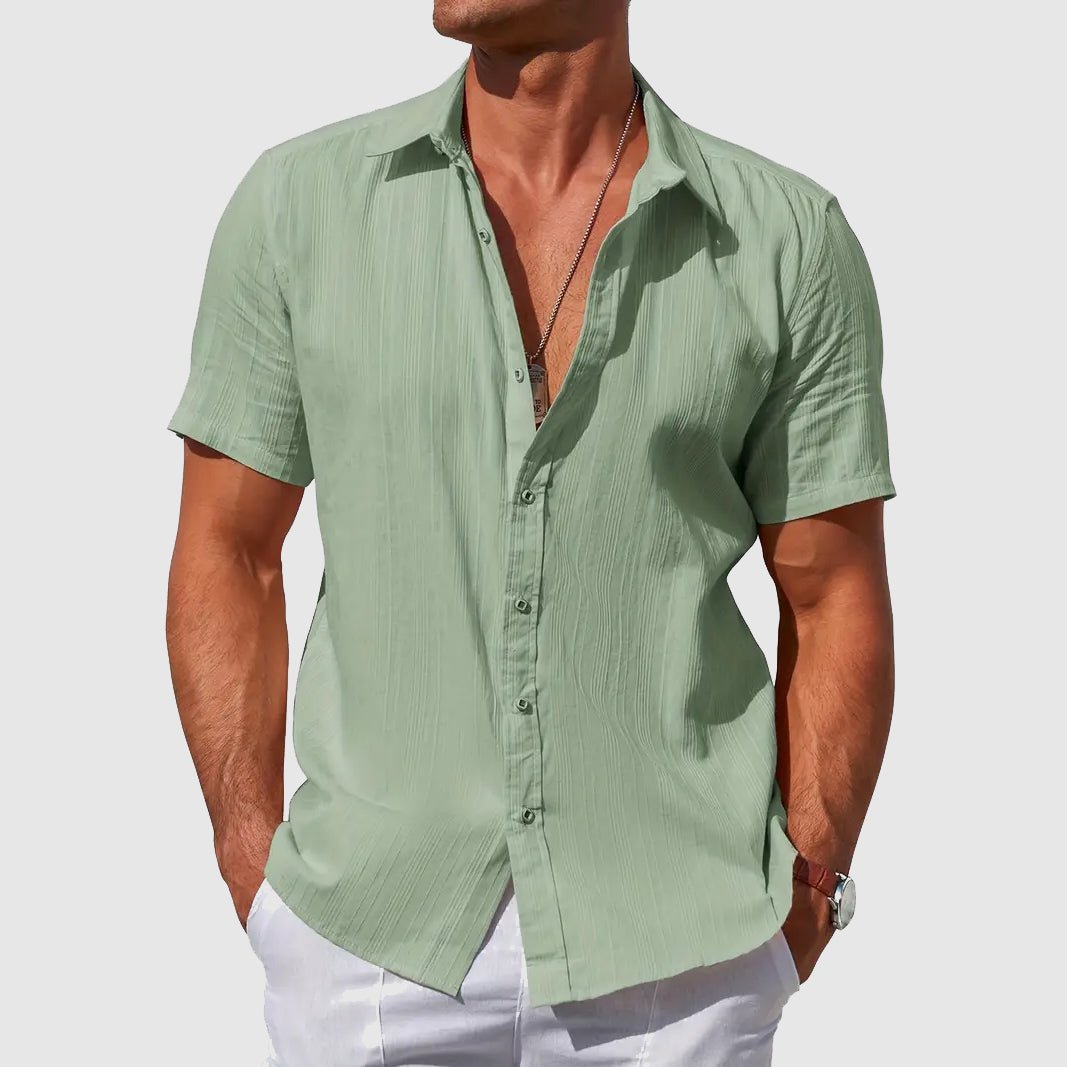 George | Shirt Sky Blue Linen Short Sleeve Button-Front for Men