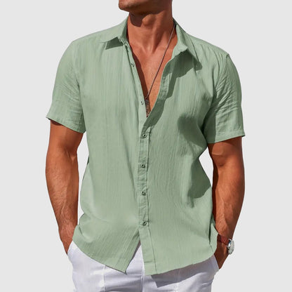 George | Shirt Sky Blue Linen Short Sleeve Button-Front for Men